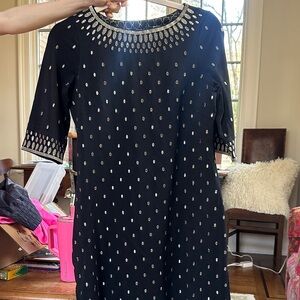 Elegant Gretchen Scott Black Dress with Gold Accents size M